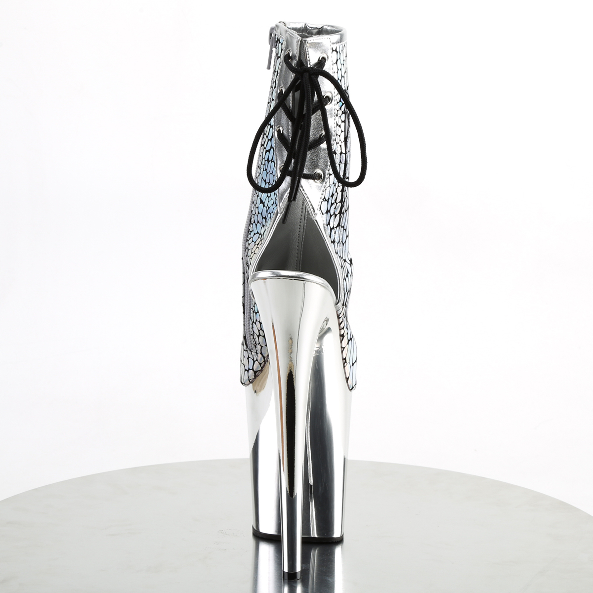 Pleaser Flamingo-1018HG SPU/SCH - Strieborné čižmy s otvorenou špičkou na vysokej platforme