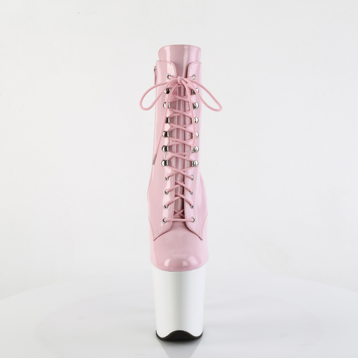 Pleaser Flamingo-1020 BP/W - Lesklé ružové kotníkové čižmy na vysokej platforme