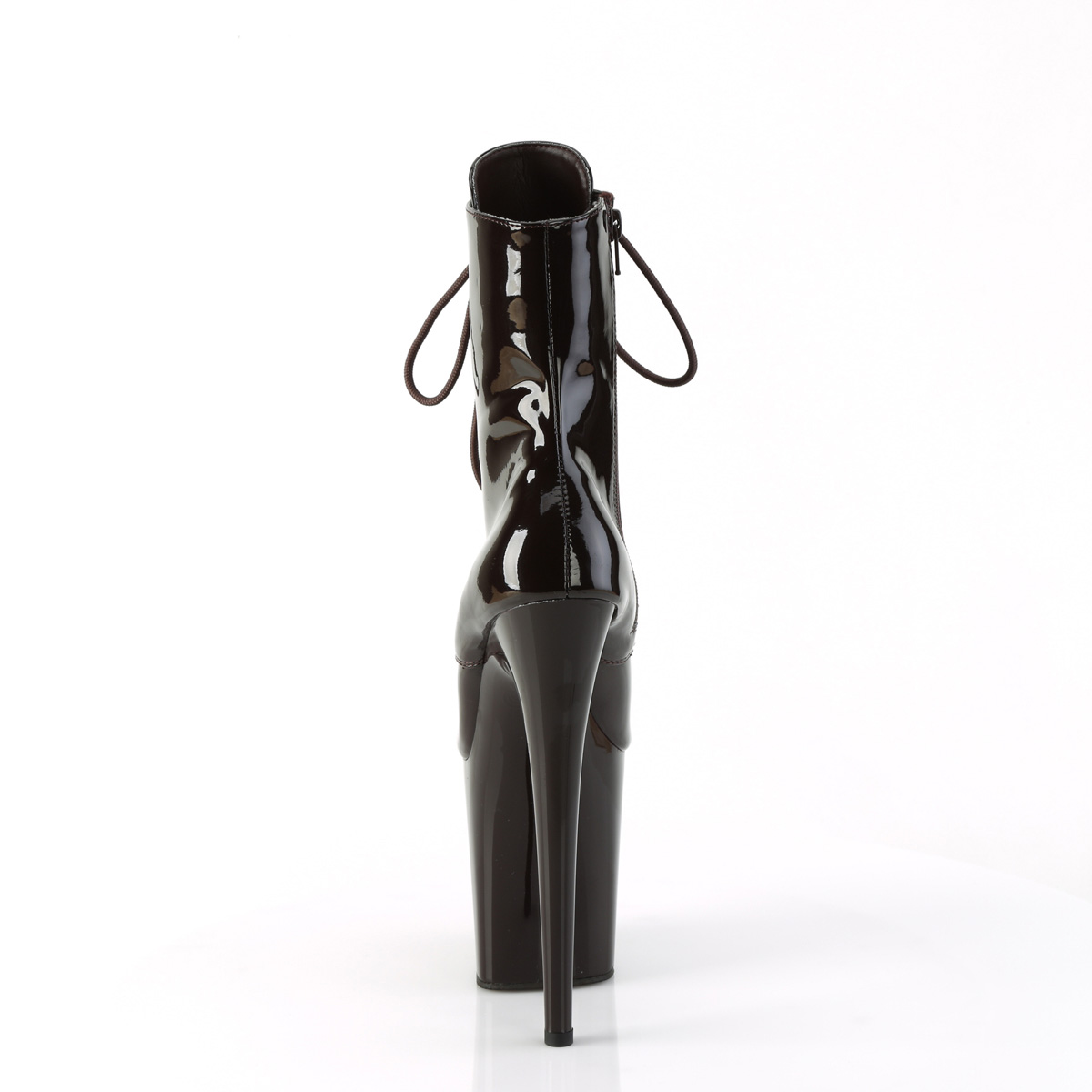 Pleaser Flamingo-1020 CF/M - Lesklé hnedé kotníkové čižmy na vysokej platforme
