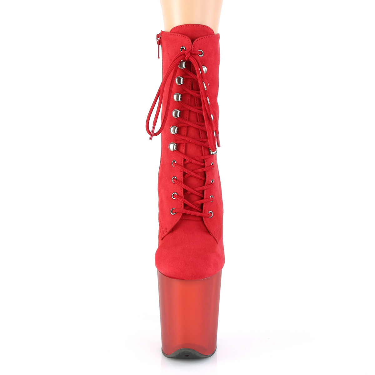 Pleaser Flamingo-1020FST RFS/R - Červené kotníkové čižmy na vysokej platforme