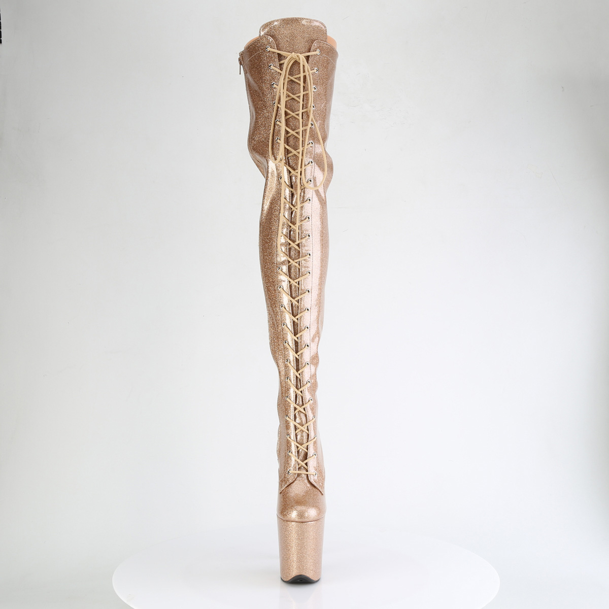 Pleaser Flamingo-3020GP GG/M - Lesklé zlaté čižmy nad kolená na vysokej platforme