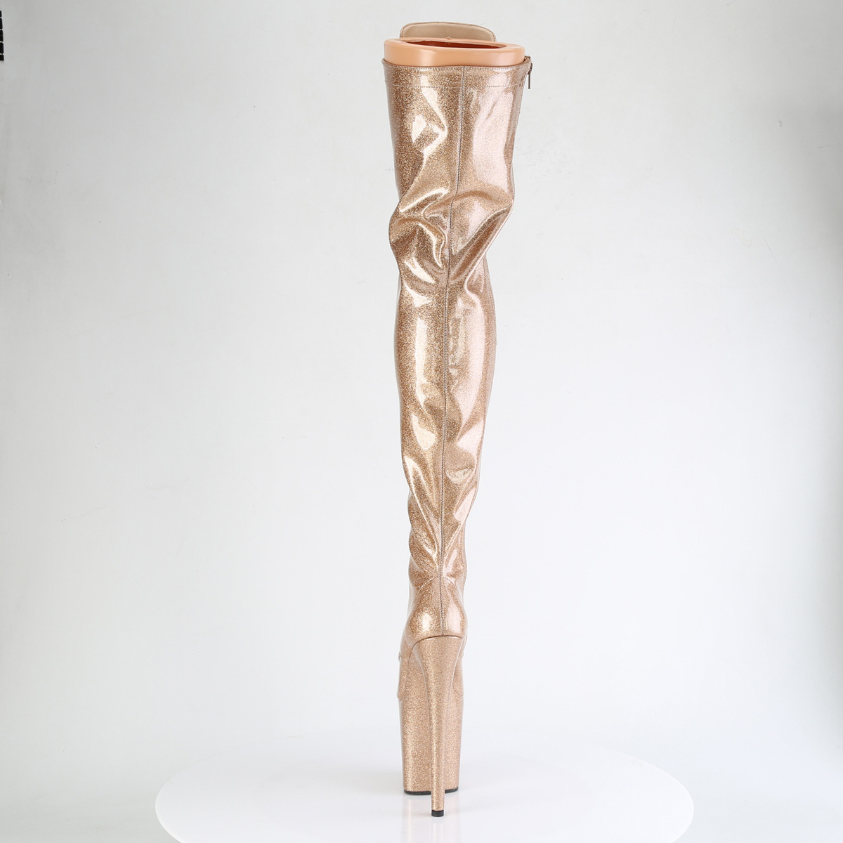 Pleaser Flamingo-3020GP GG/M - Lesklé zlaté čižmy nad kolená na vysokej platforme