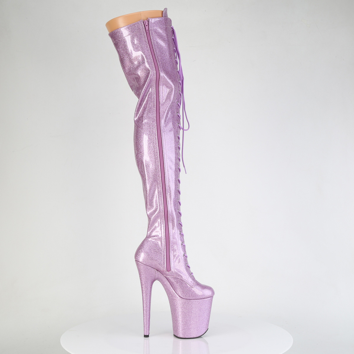 Pleaser Flamingo-3020GP LLG/M - Lesklé ružové čižmy nad kolená na vysokej platforme