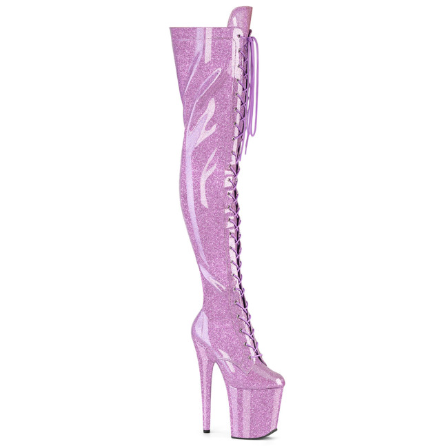 Pleaser Flamingo-3020GP LLG/M - Lesklé ružové čižmy nad kolená na vysokej platforme