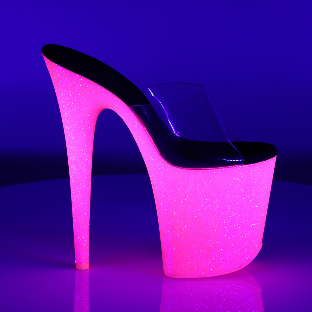 Pleaser Flamingo-801UVG C/NHP - Priehľadné uv reaktívne sandále na vysokej platforme