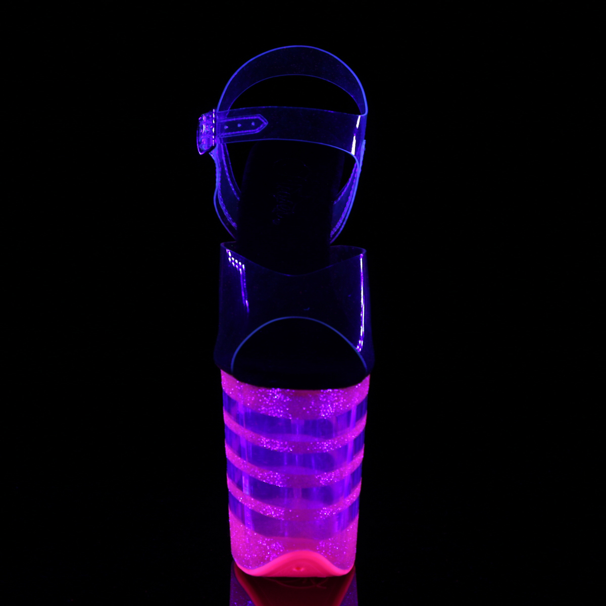 Pleaser Flamingo-808UVLN C/BGMPNK - Priehľadné uv reaktívne sandále na vysokej platforme