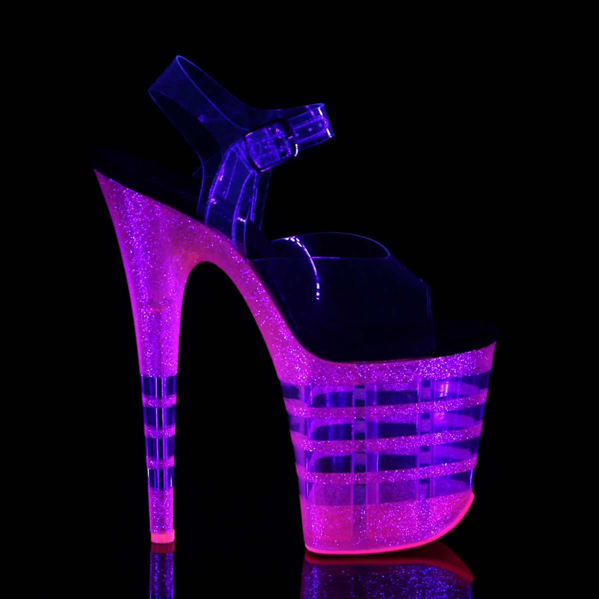 Pleaser Flamingo-808UVLN C/BGMPNK - Priehľadné uv reaktívne sandále na vysokej platforme