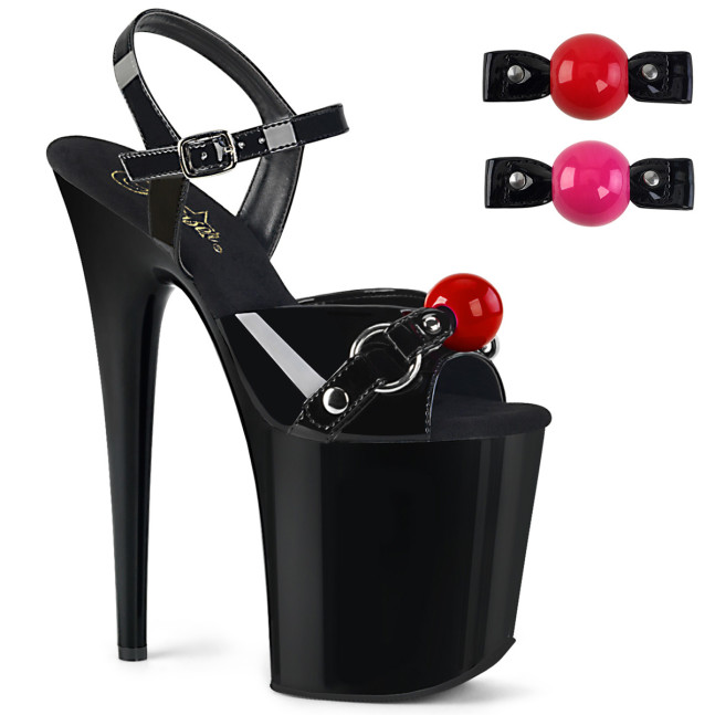 Pleaser Flamingo-809GB B/M - Lesklé čierne sandále na vysokej platforme