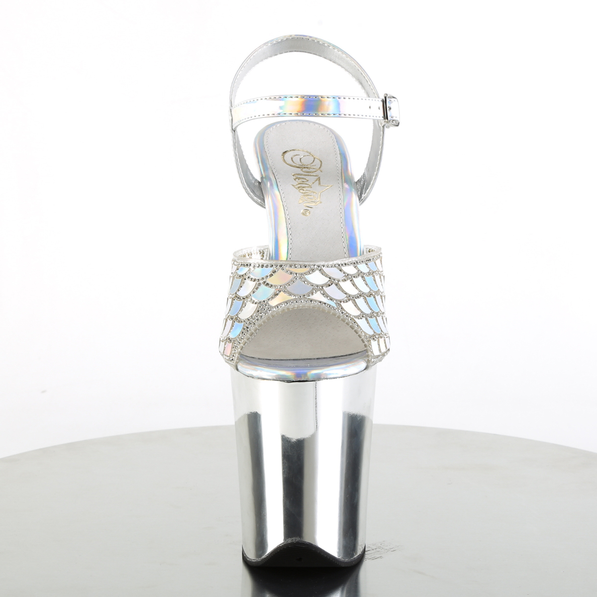 Pleaser Flamingo-809MMRS SHG/SCH - Strieborné sandále na vysokej platforme