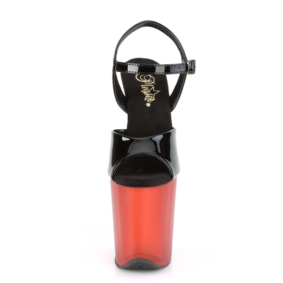 Pleaser Flamingo-809T B/R - Lesklé čierne sandále na vysokej platforme