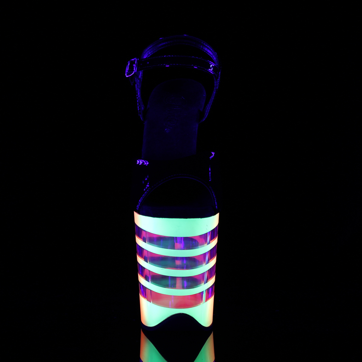 Pleaser Flamingo-809UVLN B/N-UVLN - Lesklé čierne uv reaktívne sandále na vysokej platforme