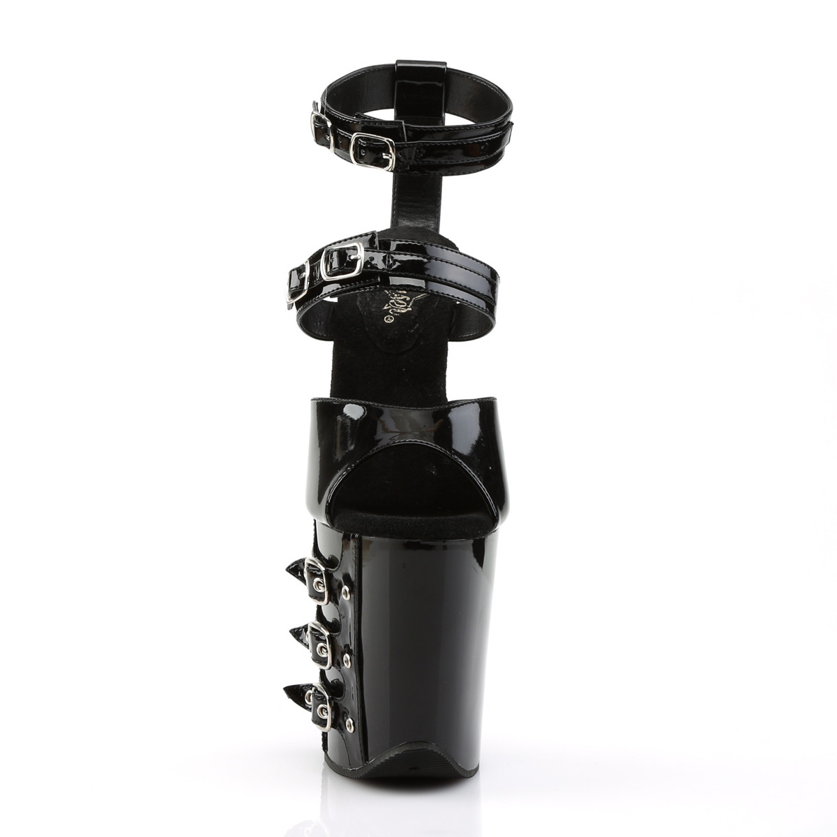 Pleaser Flamingo-885 B/M - Lesklé čierne topánky s remienkom cez kotník na vysokej platforme