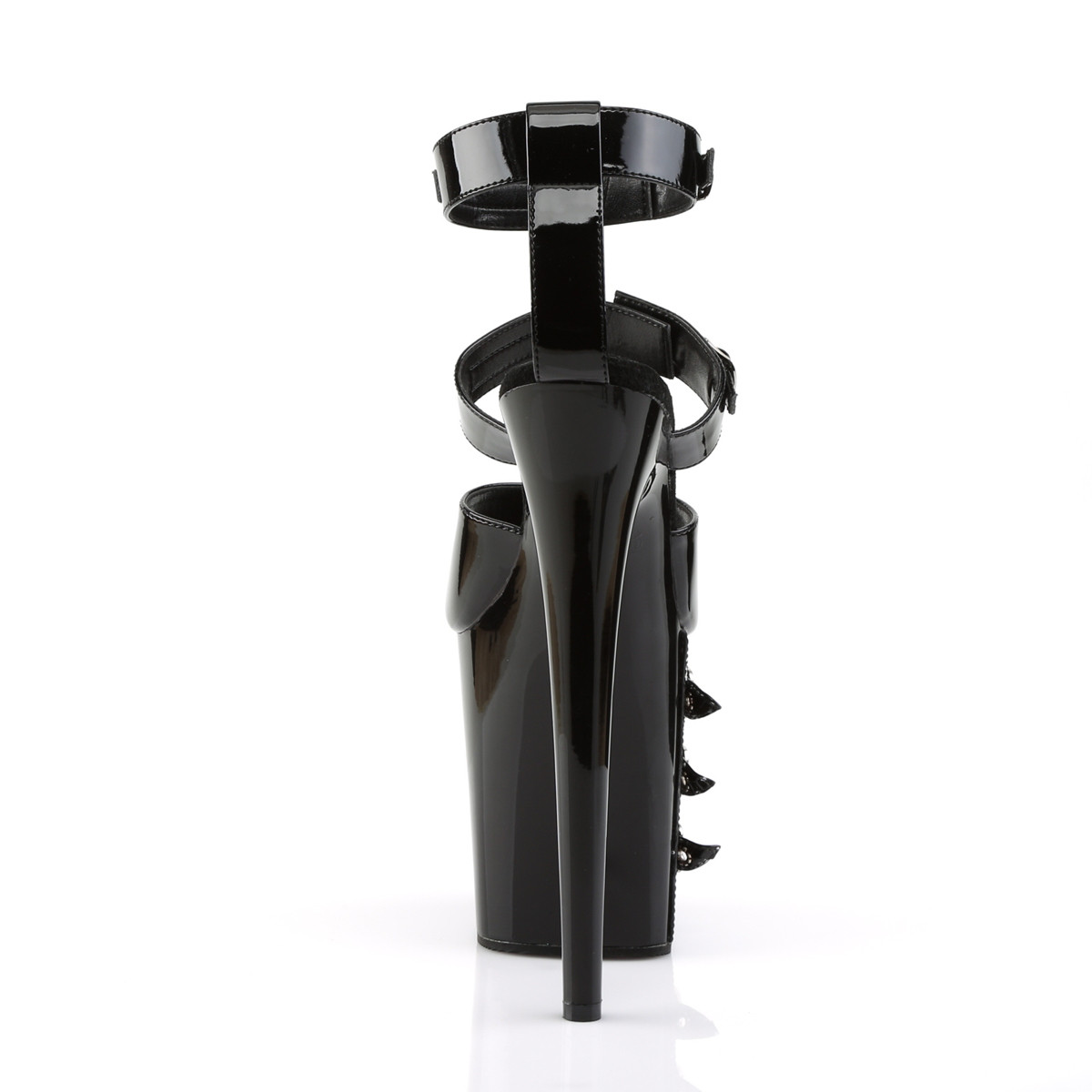 Pleaser Flamingo-885 B/M - Lesklé čierne topánky s remienkom cez kotník na vysokej platforme