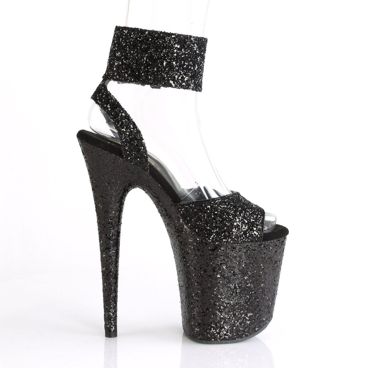 Pleaser Flamingo-891LG BG/M - Čierne topánky s remienkom cez kotník na vysokej platforme