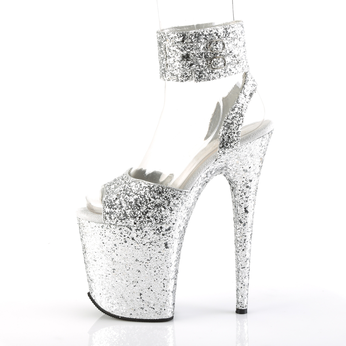 Pleaser Flamingo-891LG SG/M - Strieborné topánky s remienkom cez kotník na vysokej platforme