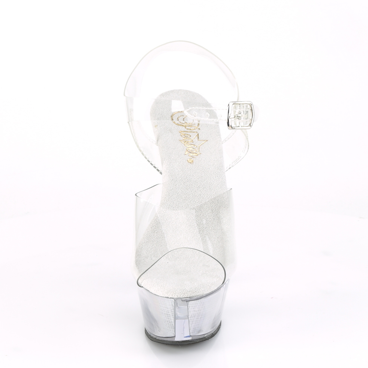 Pleaser Flashdance-208CH C/SHG - Priehľadné svietiace sandále na platforme s vysokými podpätkami