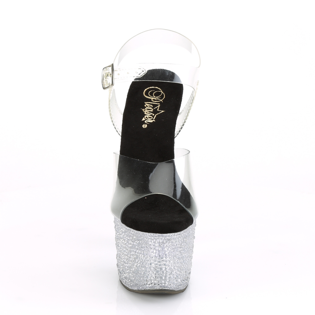 Pleaser Flashdance-708XTAL C/M - Priehľadné svietiace sandále na vysokej platforme