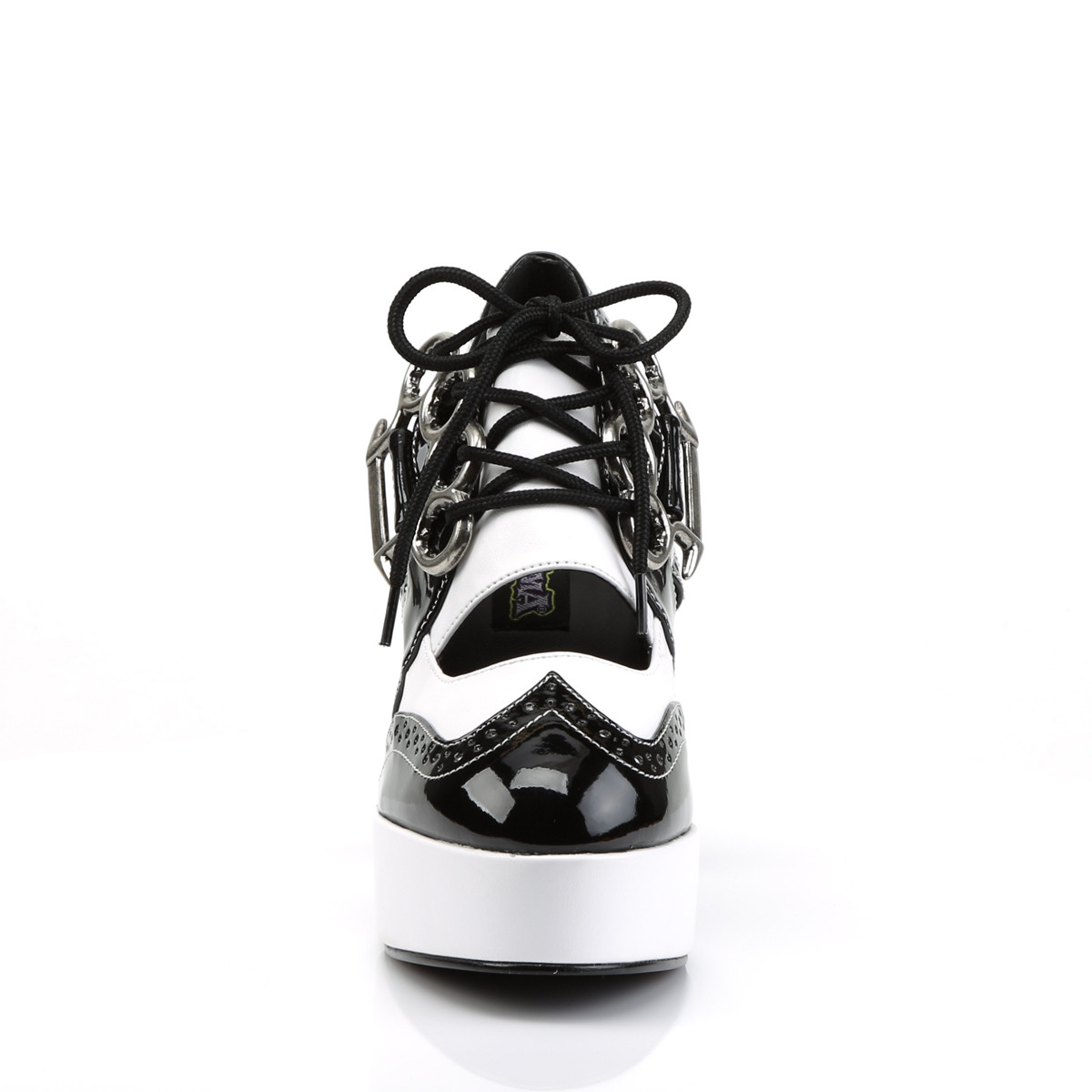 Funtasma Gangster-15 BW - Lesklé čierne kotníkové topánky na platforme s vysokými širokými podpätkami