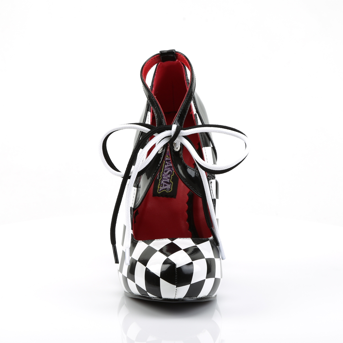 Funtasma Harlequin-03 BW - Lesklé čierne lodičky s remienkami na vysokom podpätku