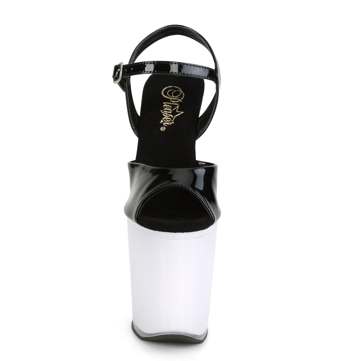 Pleaser Illuminator-809 B/WGLOW - Lesklé čierne svietiace sandále na vysokej platforme