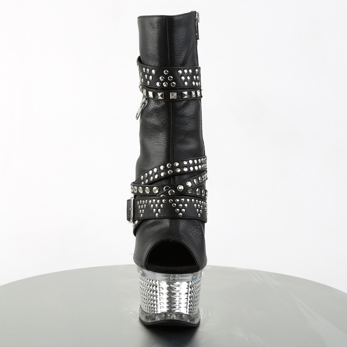 Pleaser Illusion-1015 BPU/SCH - Čierne čižmy s otvorenou špičkou na platforme s vysokými podpätkami