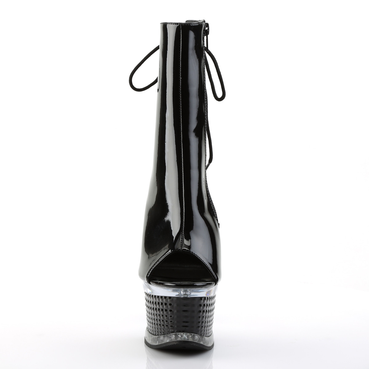 Pleaser Illusion-1018 B/M - Lesklé čierne čižmy s otvorenou špičkou na platforme s vysokými podpätkami