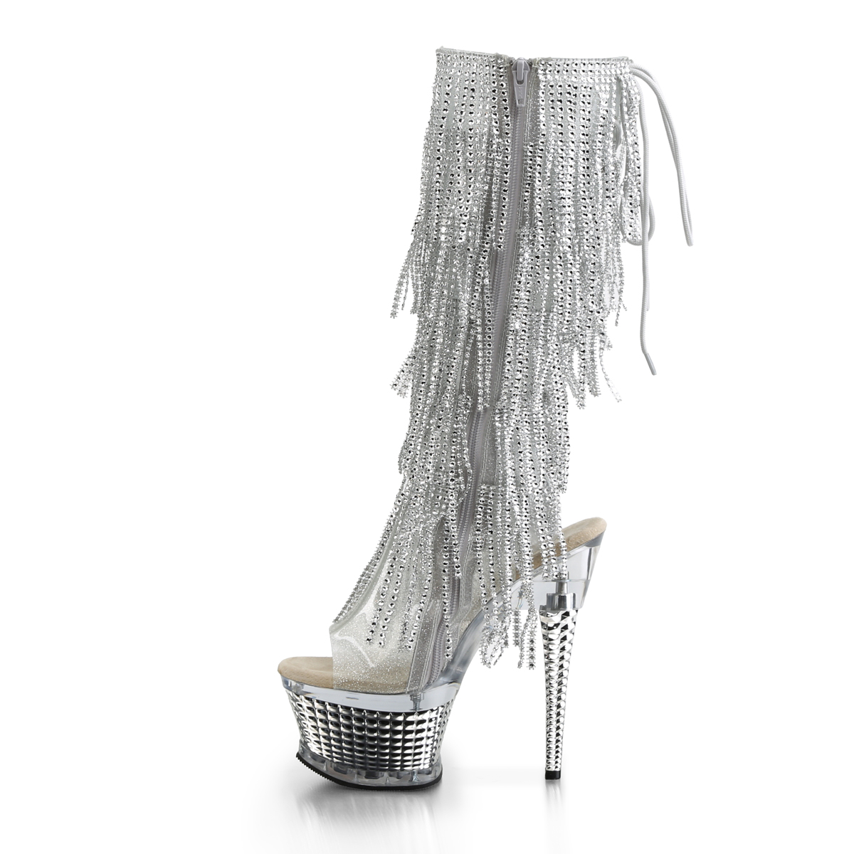 Pleaser Illusion-2017RSF STPU/SCH - Strieborné čižmy s otvorenou špičkou na platforme s vysokými podpätkami