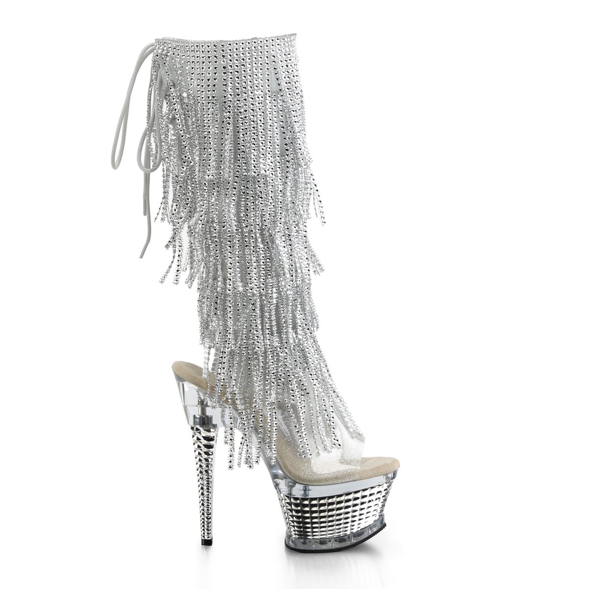 Pleaser Illusion-2017RSF STPU/SCH - Strieborné čižmy s otvorenou špičkou na platforme s vysokými podpätkami