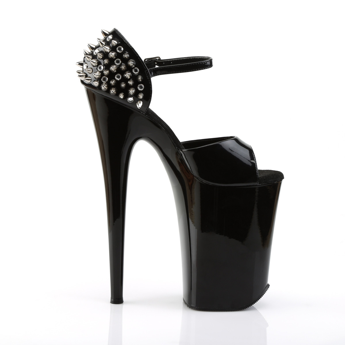 Pleaser Infinity-912SP B/M - Lesklé čierne sandále na vysokej platforme