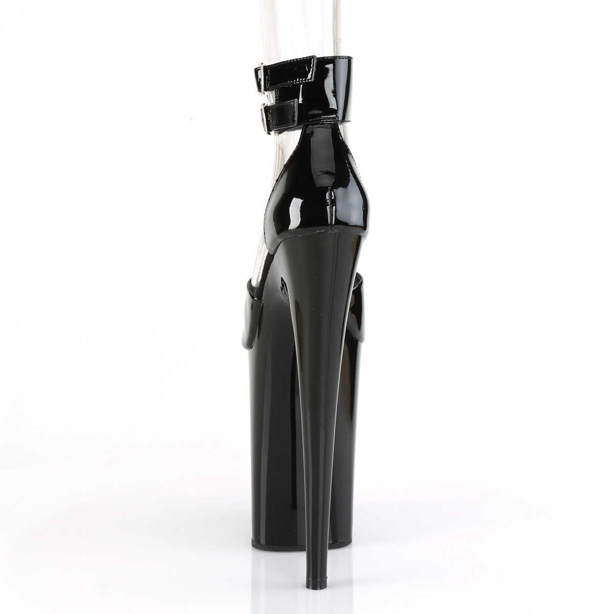 Pleaser Infinity-975 B/M - Lesklé čierne topánky s remienkom cez kotník na vysokej platforme