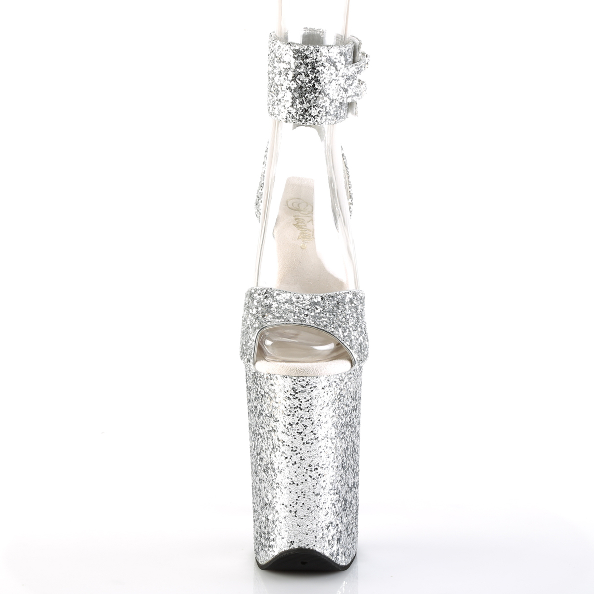 Pleaser Infinity-991LG SG/M - Strieborné topánky s remienkom cez kotník na vysokej platforme