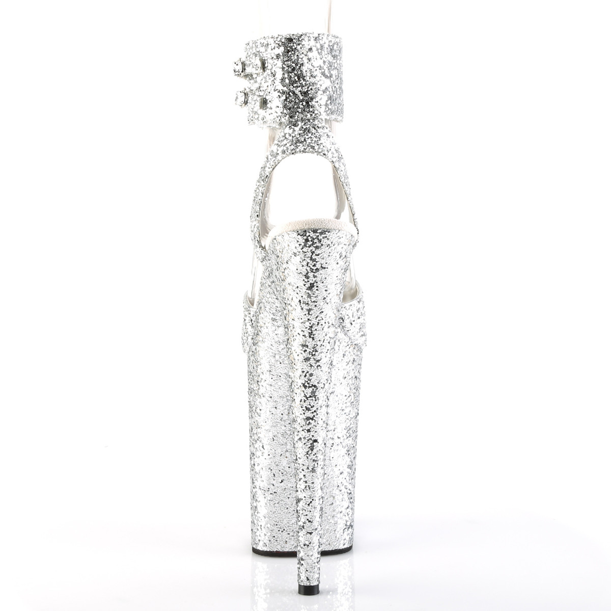 Pleaser Infinity-991LG SG/M - Strieborné topánky s remienkom cez kotník na vysokej platforme