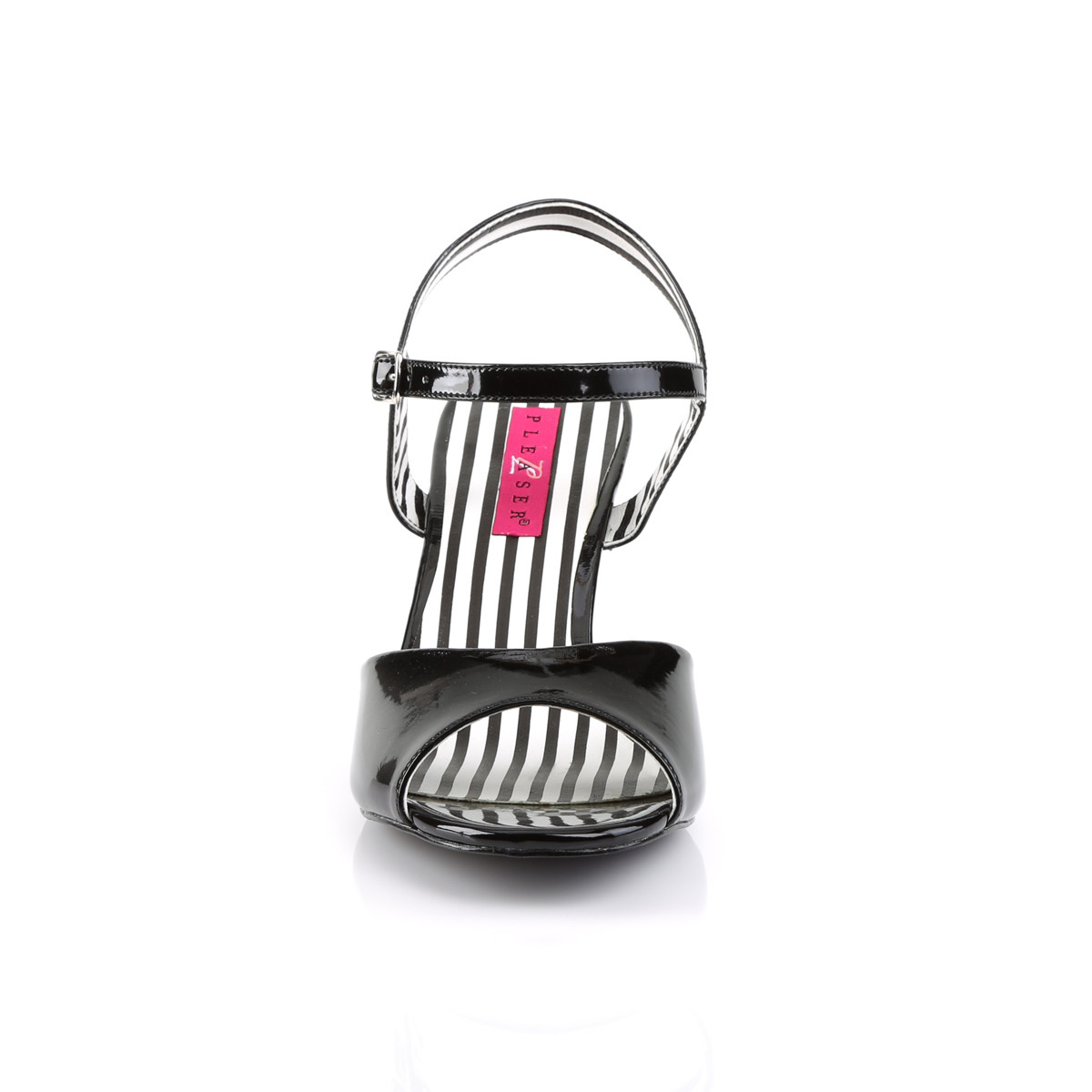 Pleaser Pink Label Jenna-09 B - Lesklé čierne sandále so širokými podpätkami
