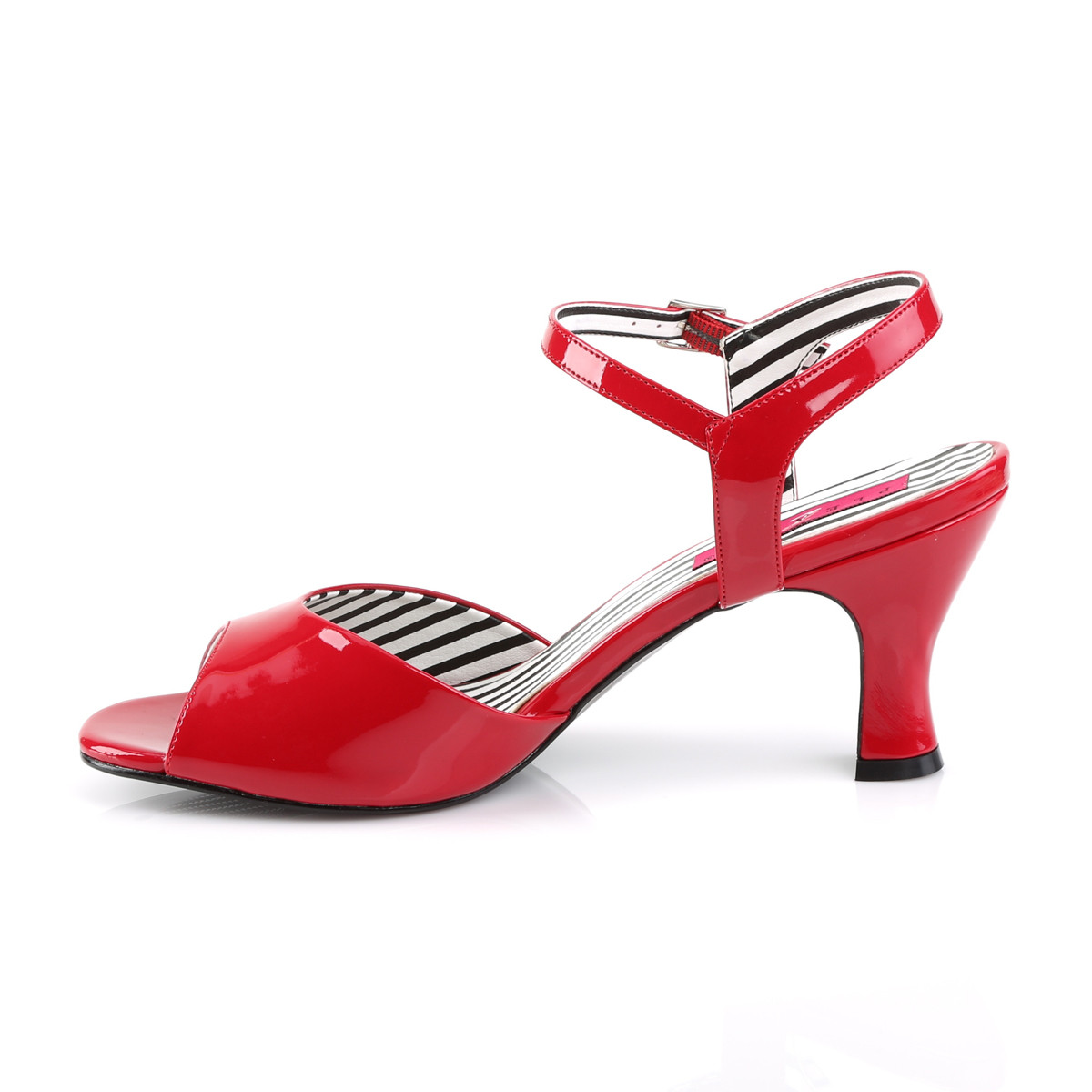 Pleaser Pink Label Jenna-09 R - Lesklé červené sandále so širokými podpätkami