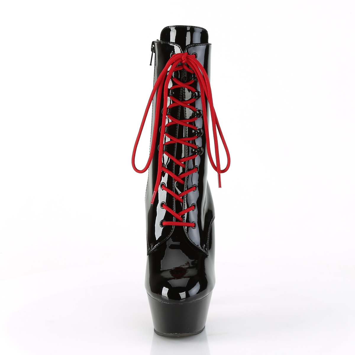 Pleaser Kiss-1020TT B/B-RCH - Lesklé čierne kotníkové čižmy na platforme s vysokými podpätkami