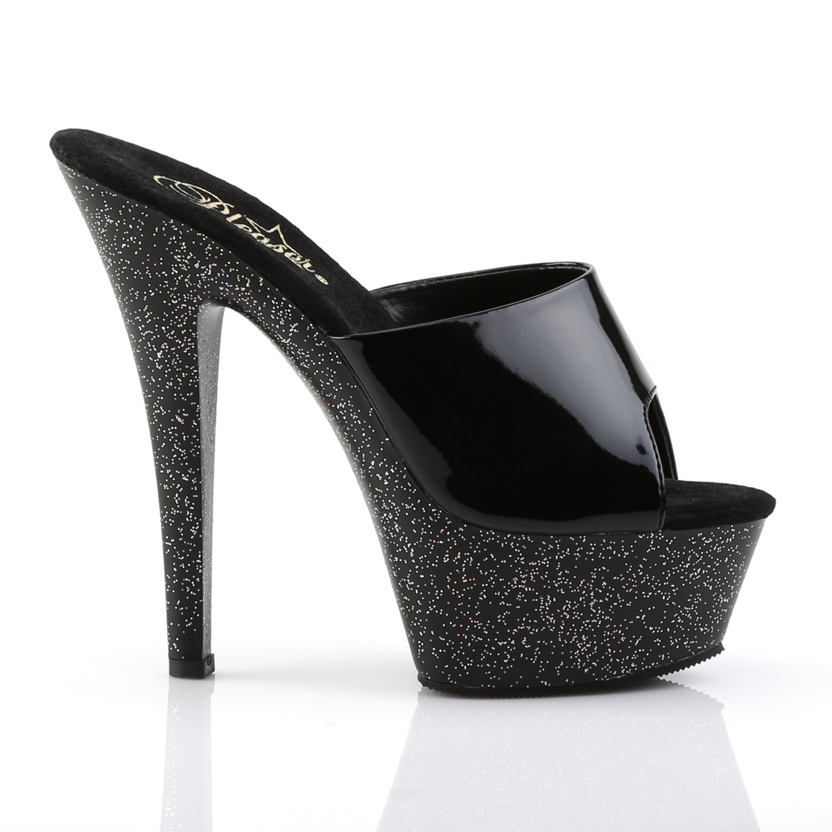 Pleaser Kiss-201MG B/M - Lesklé čierne šľapky na platforme s vysokými podpätkami