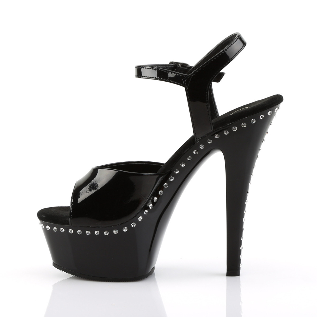 Pleaser Kiss-209LS B/M - Lesklé čierne sandále na platforme s vysokými podpätkami