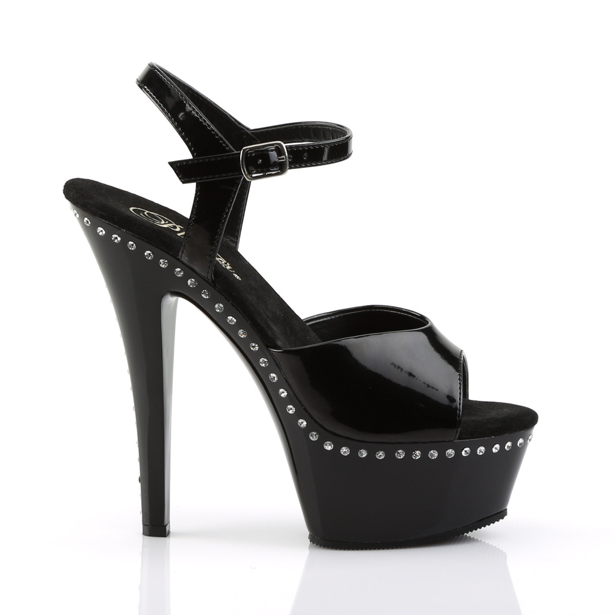 Pleaser Kiss-209LS B/M - Lesklé čierne sandále na platforme s vysokými podpätkami