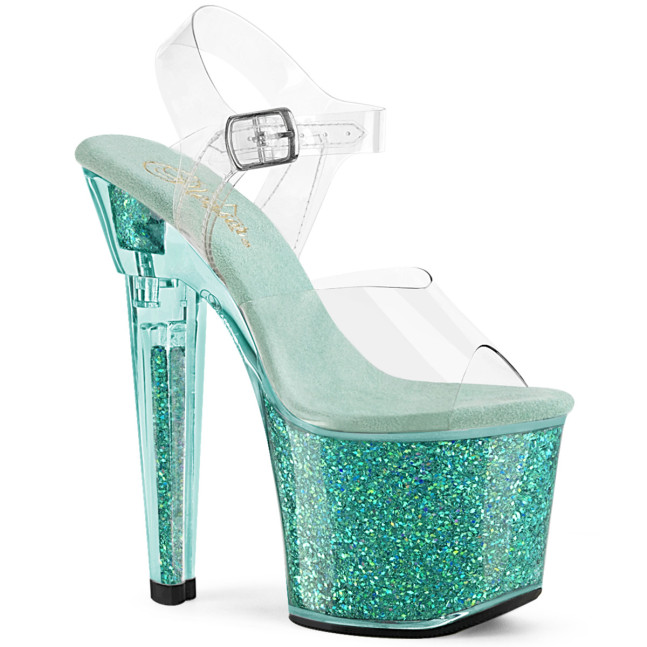 Pleaser Lovesick-708SG C/AQG - Priehľadné sandále na vysokej platforme