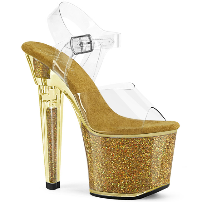 Pleaser Lovesick-708SG C/GG - Priehľadné sandále na vysokej platforme