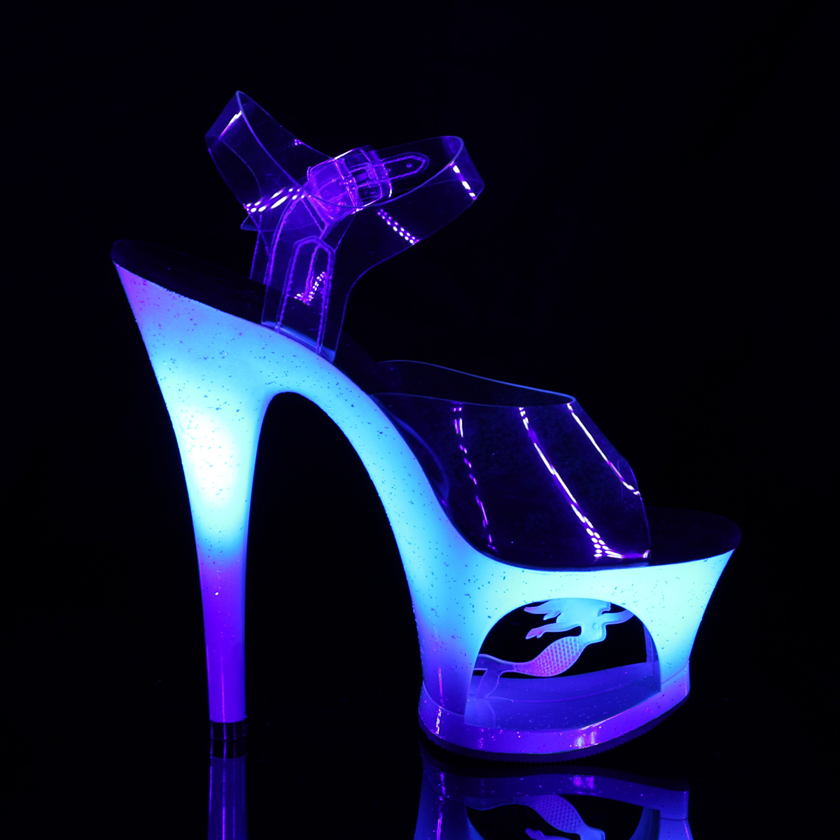 Pleaser Moon-708MER C/BLU - Priehľadné sandále na vysokej platforme