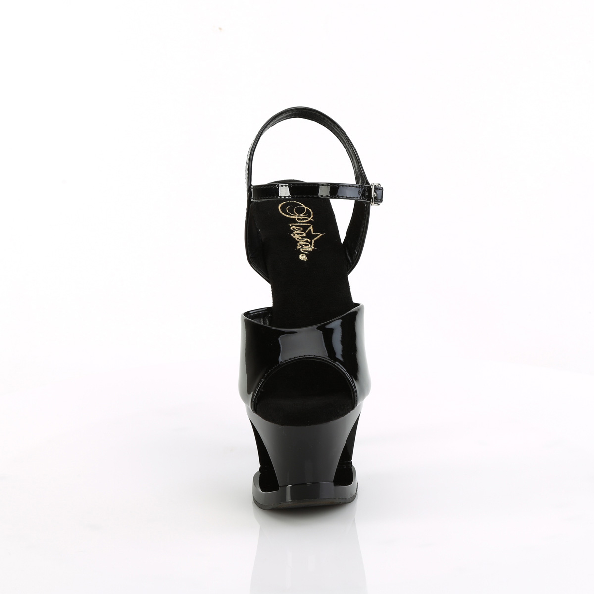 Pleaser Moon-709H B/B-R - Lesklé čierne sandále na vysokej platforme