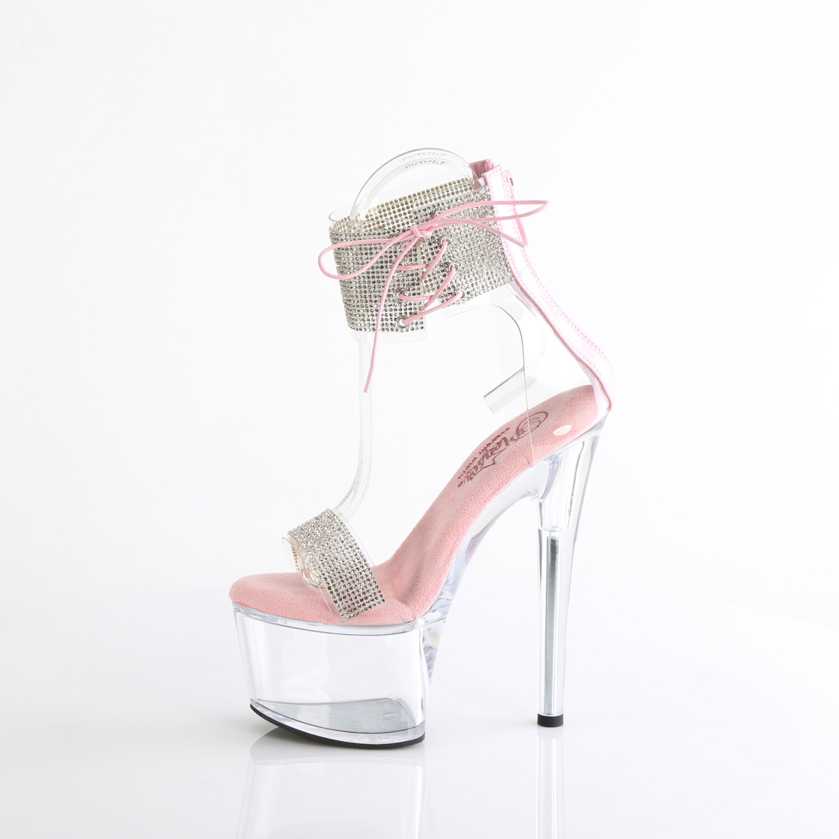 Pleaser Passion-727RS C-BP/C - Ružové topánky s remienkom cez kotník na vysokej platforme