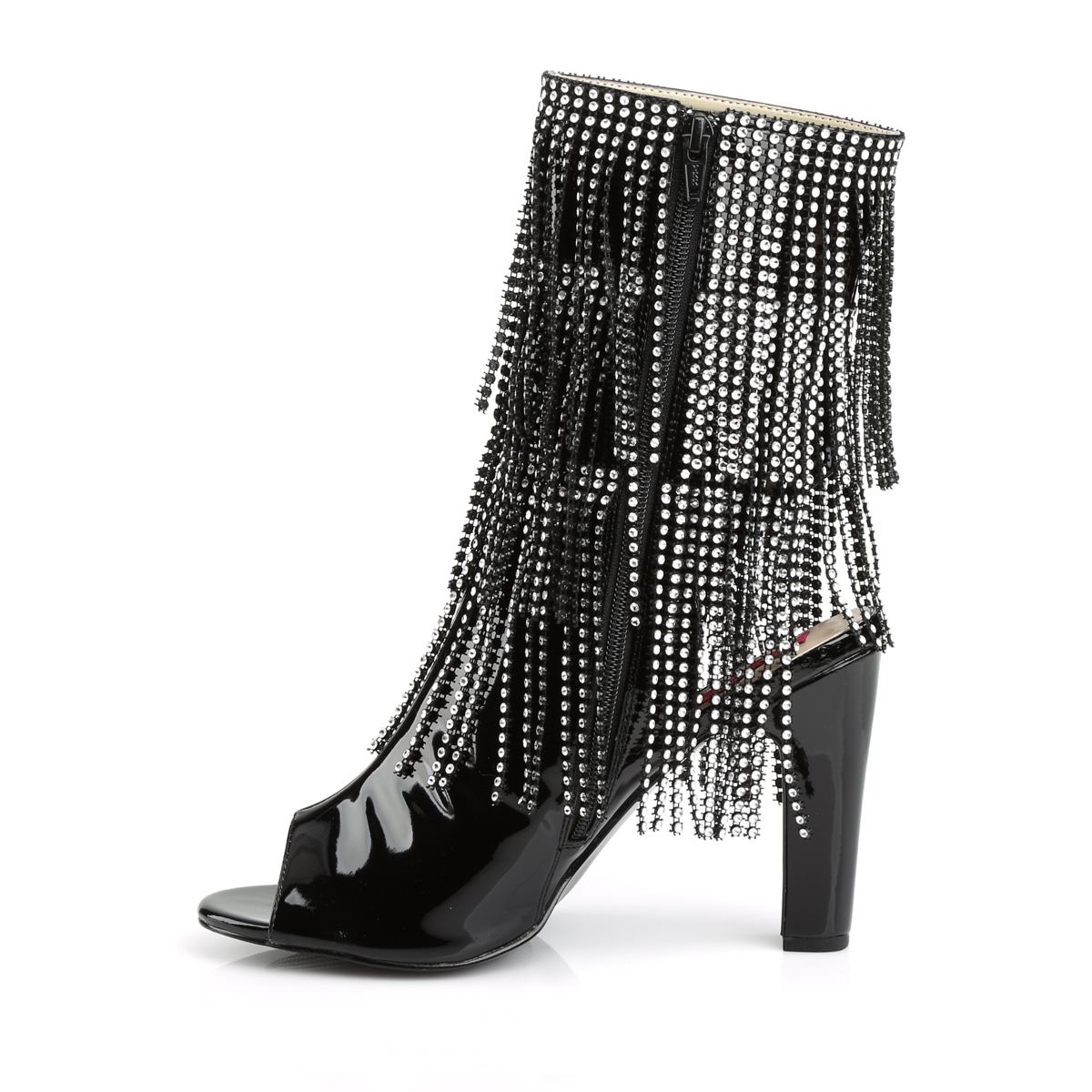 Pleaser Pink Label Queen-100 B - Lesklé čierne kotníkové čižmy na vysokých širokých podpätkoch