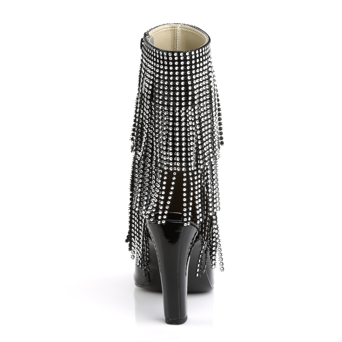 Pleaser Pink Label Queen-100 B - Lesklé čierne kotníkové čižmy na vysokých širokých podpätkoch