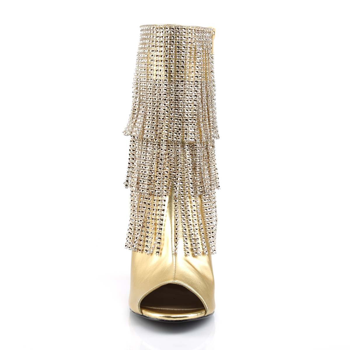 Pleaser Pink Label Queen-100 GPU - Zlaté kotníkové čižmy na vysokých širokých podpätkoch