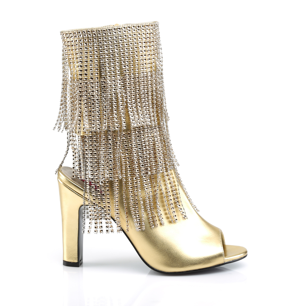 Pleaser Pink Label Queen-100 GPU - Zlaté kotníkové čižmy na vysokých širokých podpätkoch