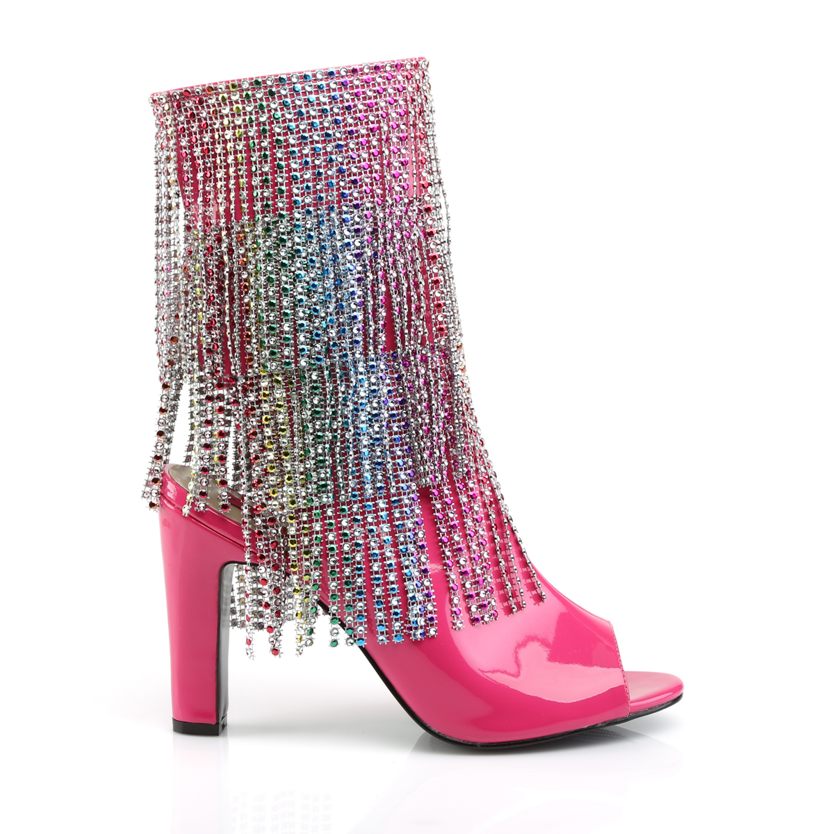 Pleaser Pink Label Queen-100 HP - Lesklé ružové kotníkové čižmy na vysokých širokých podpätkoch