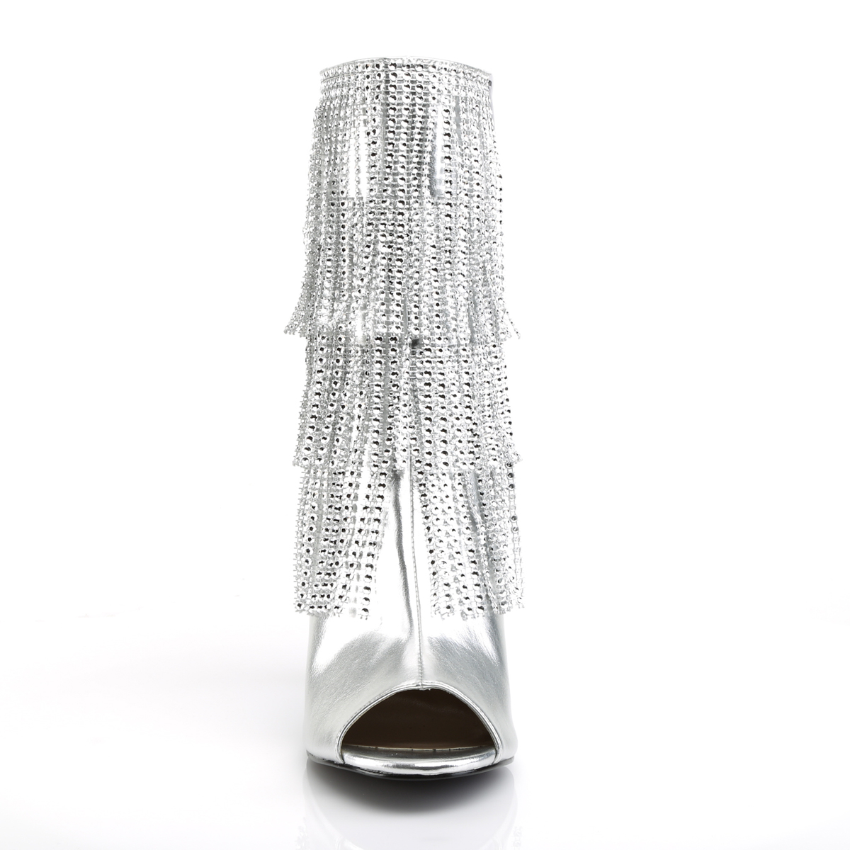 Pleaser Pink Label Queen-100 SPU - Strieborné kotníkové čižmy na vysokých širokých podpätkoch
