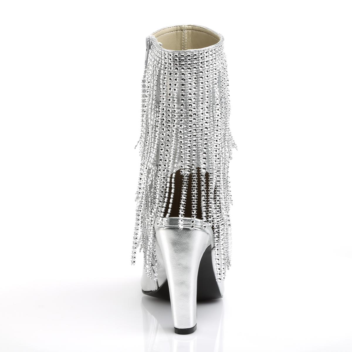 Pleaser Pink Label Queen-100 SPU - Strieborné kotníkové čižmy na vysokých širokých podpätkoch